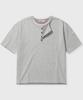 KIIMUIR [Укороченный] Полосатая многослойная футболка-henley с коротким рукавом_Меланжевый серый