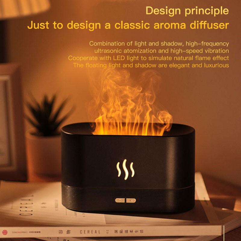 180ml USB Essential Oil Diffuser Simulation Flame Ultrasonic Humidifier Cool Mist Maker Fogger Led Essential Oil Flame Lamp Night Light
