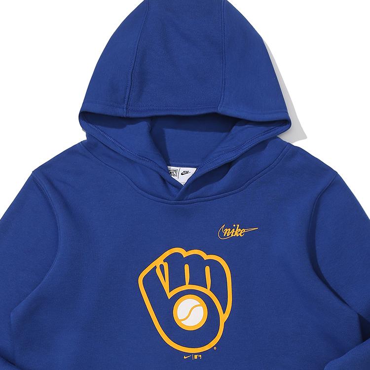 Nike Толстовка с капюшоном и принтом логотипа Milwaukee Brewers с элементами бейсбола, длинный рукав, мужской свитер, синий цвет 3Z3B7SBHG-MIL