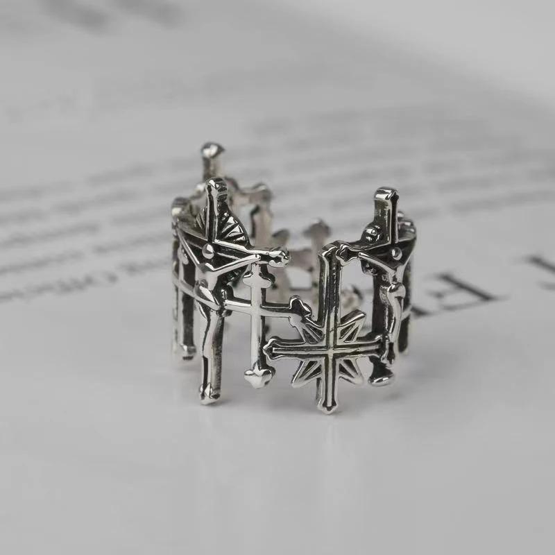 Крест Иисуса Винтажное Классическое Регулируемое Кольцо для Пары Памяти Открывающееся Кольцо на Палец для Женщин Мужчин Мода Панк Подарок