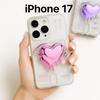 The Ultimate Aesthetic & Utility: Cute Heart Silicone Jelly Clear Card Case with Grip Holder for iPhone 17 (Pink)