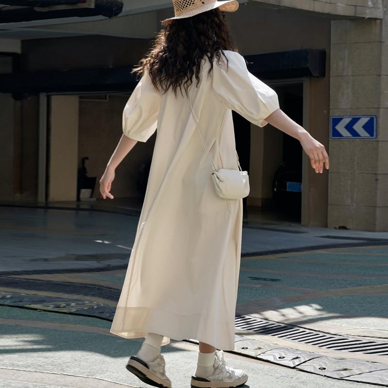 Johnature Летние корейские платья в стиле ленивого отпуска с пышными рукавами, повседневные простые свободные прямые длинные платья для женщин