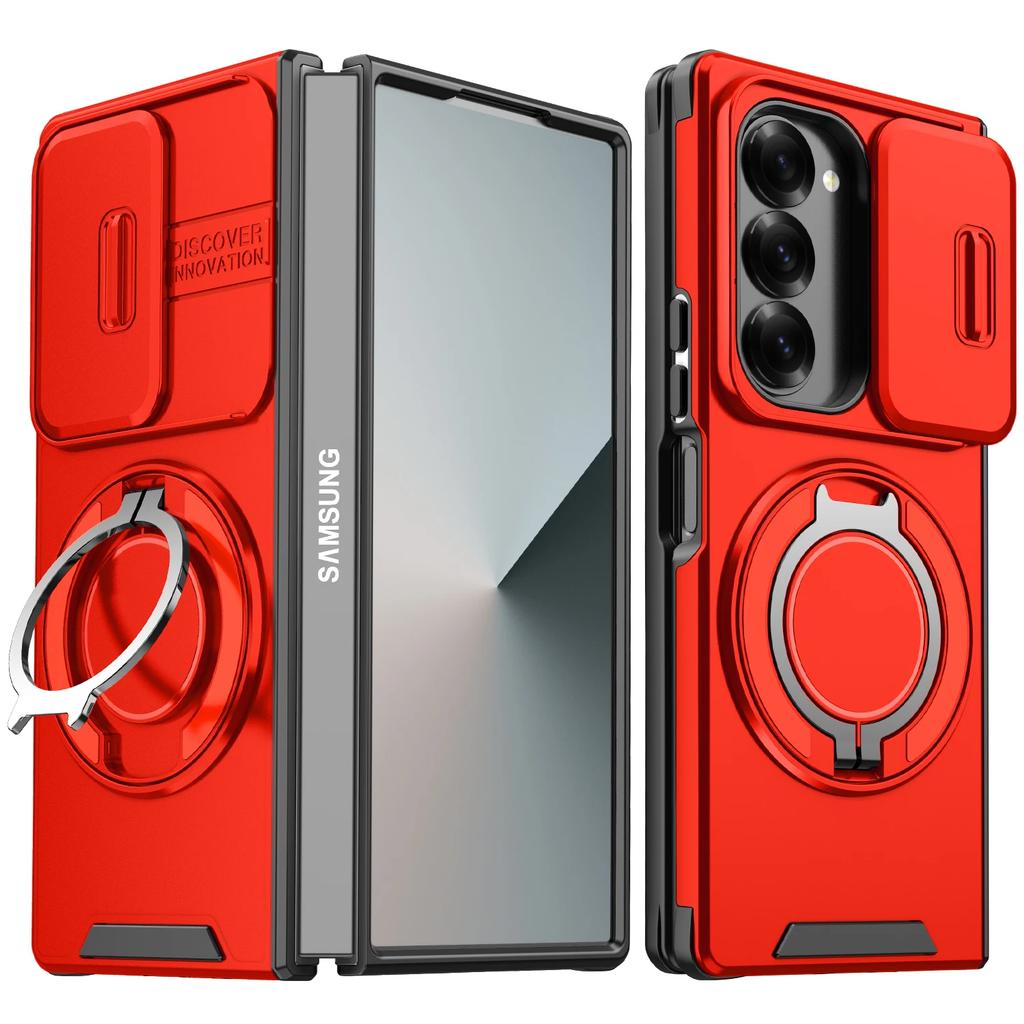 Чехол для Samsung Galaxy Z Fold 7 5G с выдвижной защитой камеры, бронированный чехол для телефона для Galaxy Z Fold 6, крышка с магнитным кольцом-держателем