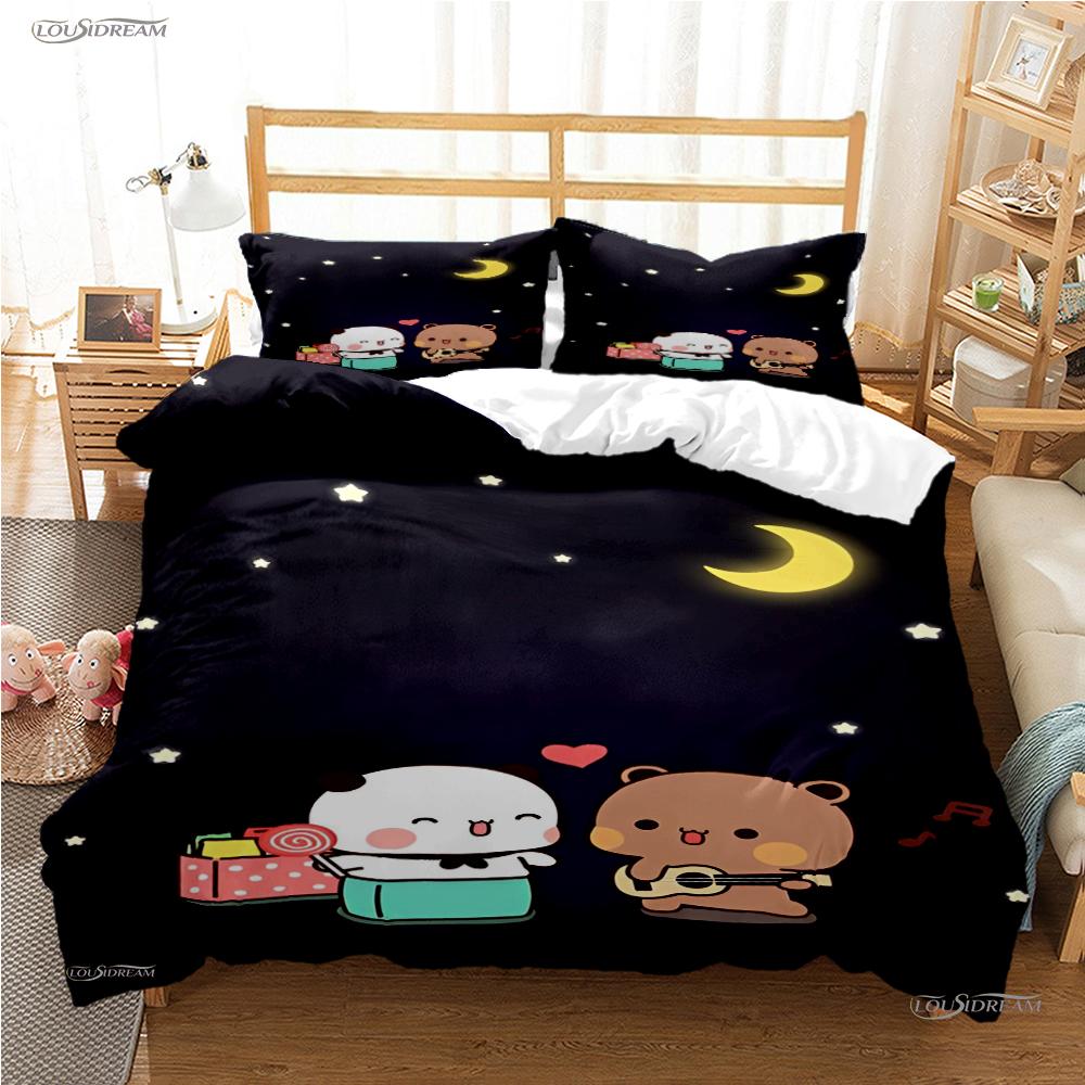 BuBu-Bear Мультяшный Аниме Милый Всесезонный Пододеяльник kawaii Комплект постельного белья Мягкое Покрытие для одеяла и Наволочки Односпальный/Двуспальный/Queen/King