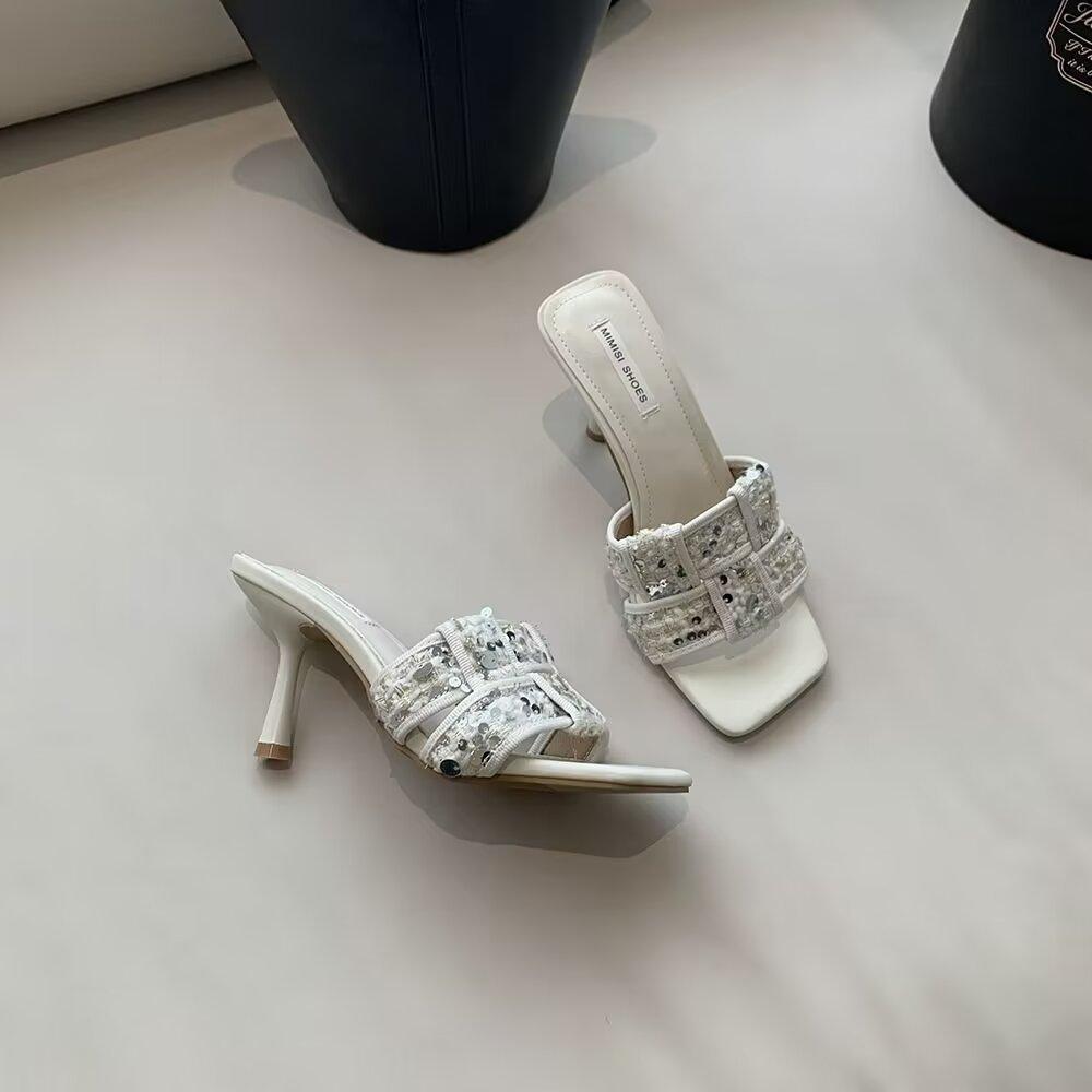 Летние новинки 2025 года Женские тапочки Модные с открытым носком Плетеные женские туфли Повседневные Дизайнерские Пляжные Женские Туфли на шпильке