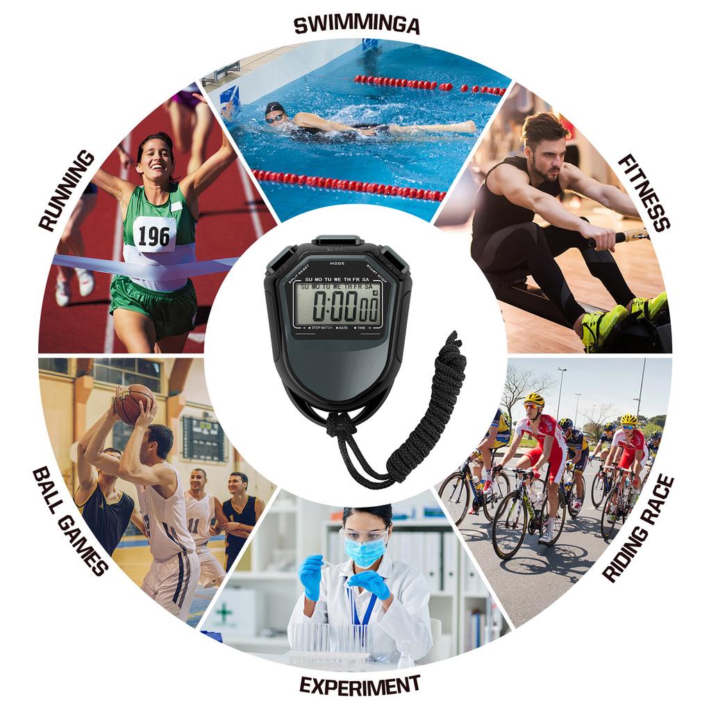 Waterproof Stopwatch Digital Handheld LCD Timer Chronograph Sports Counter with Strap for Swimming Running Football