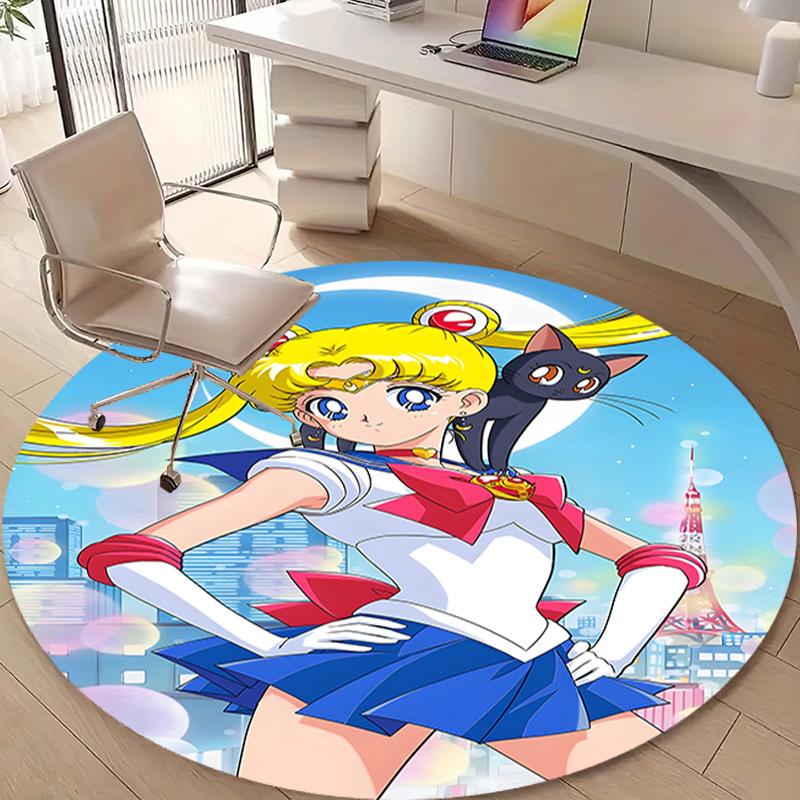 1pc Sailor Moon Print Round Carpet Chair Round Carpet Suitable for Bedroom Living Room Home Decorative Carpet