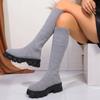Fashion Chunky Platform Knee High Boots Women Autumn Winter Fashion Elastic Knit Socks Boots Woman Thick Sole High Tube Long Botas Mujer