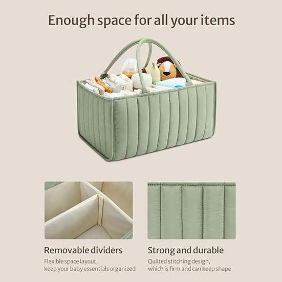 Цветочная стеганая сумка для подгузников Тканевая корзина для хранения Цветочный органайзер для детских подгузников с ручками и съемными перегородками для детской комнаты, автомобиля, спальни