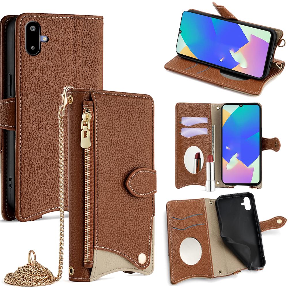 For Samsung Galaxy F06 5G Leather Case Wallet Stand Cover Irregular Tail Style with Chain Strap