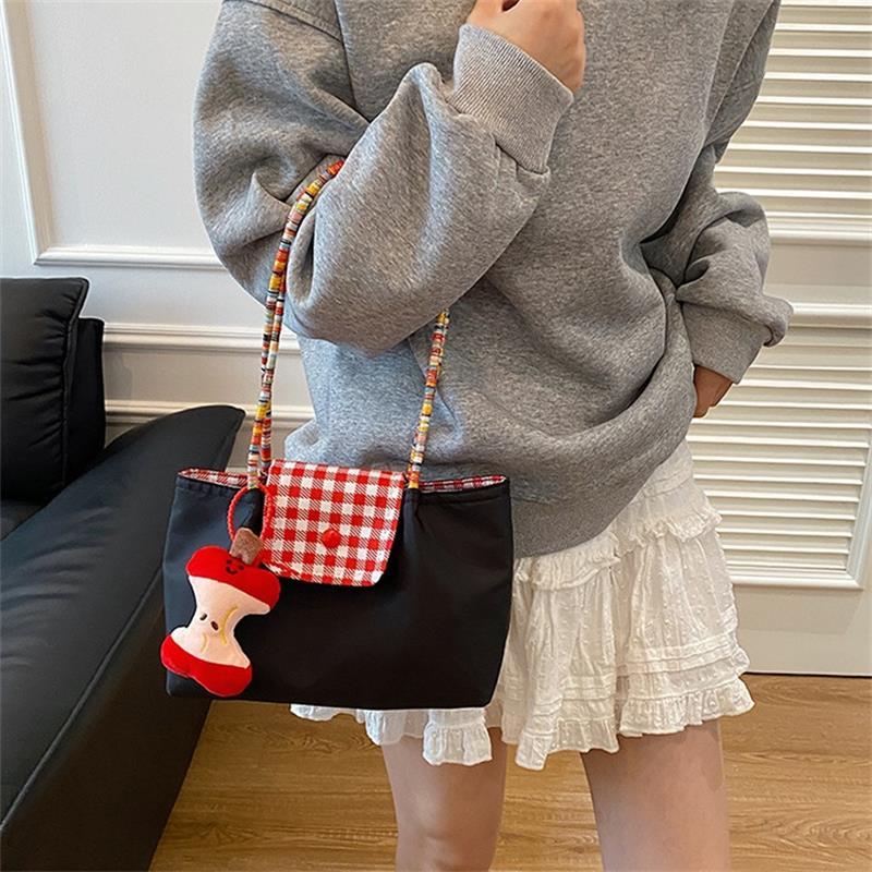 Повседневная нейлоновая клетчатая сумка через плечо с подвеской, дофаминовая сумочка, большая вместимость, женская сумка-тоут для поездок на работу, трендовые сумки под мышкой