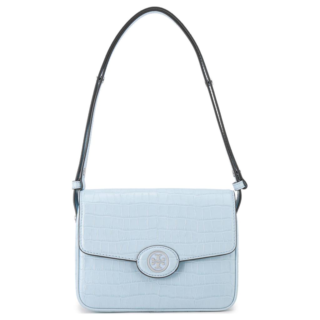 Tory Burch Robinson 21 Magnetic Flap Closure Crocodile Pattern Embossed Leather Handheld Crossbody Shoulder Bag Women bags Mist-Blue 140610-403