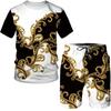 Summer Men's Luxury Golden Pattern T-Shirts/Shorts/Sets Vintage 3D Printed Two Piece Suit Fashion Jogger Male Streetwear Clothes