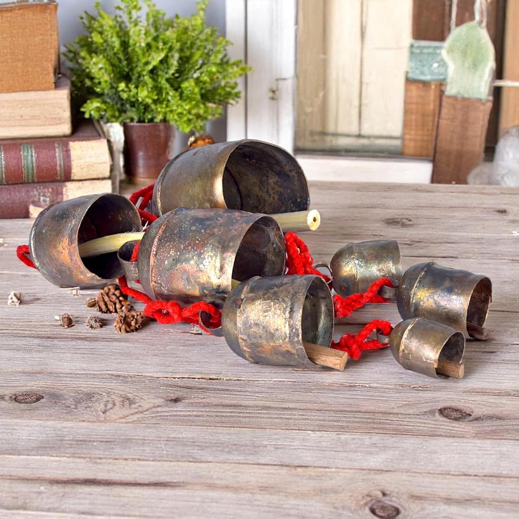 Handmade Rustic Bells Wind Chimes for Outdoor Patio 55inch, Farmhouse Door Decor, Christmas Ornaments, Boho Hanging Bell with Soothing Chime