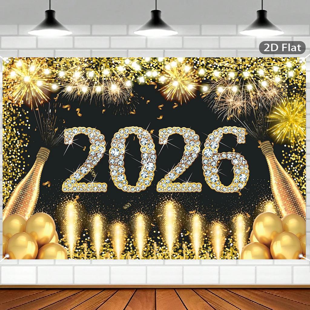 Черно-золотой баннер-фон для Нового года 2026 С Новым годом Украшение для рождественской вечеринки Подарки Новогодние принадлежности для вечеринки