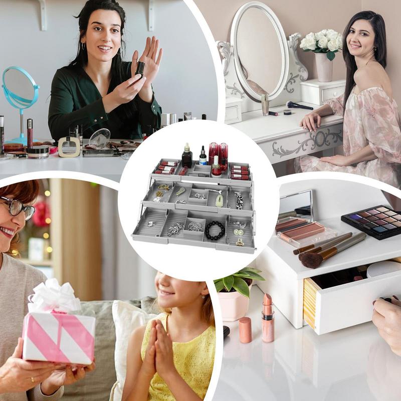 2-ярусный/3-ярусный расширяемый органайзер для ящиков, прикроватная тумбочка, туалетный столик, разделитель для ювелирных изделий и косметики, складной держатель для хранения макияжа