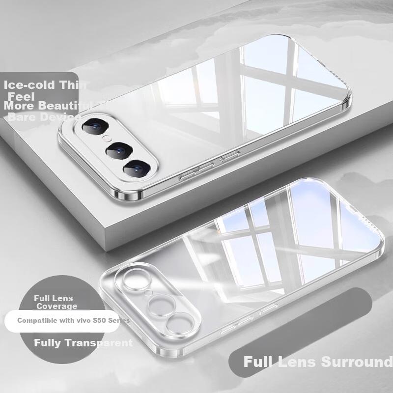 Vivo S50Pro Mini Case Full Coverage Transparent Soft TPU Protective with Fingerprint Resistant Lens Protection