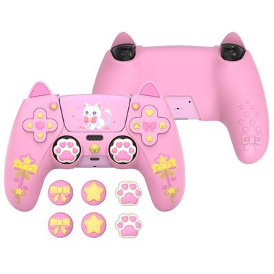 Силиконовый защитный чехол для джойстика PlayVital Sweetheart Kitty PS5, колпачок и наклейка на ручку также совместимы с официальной зарядной док-станцией Pink