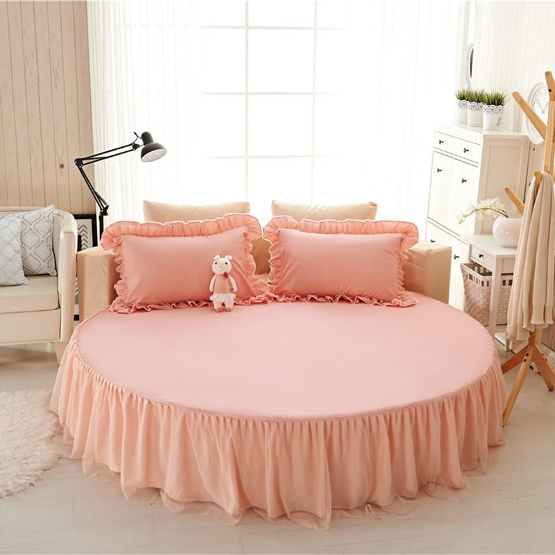Круглая простыня на резинке Хлопок Стеганое покрывало Нескользящий чехол на матрас Отель Дом Романтическое постельное белье Юбка для кровати с наволочкой