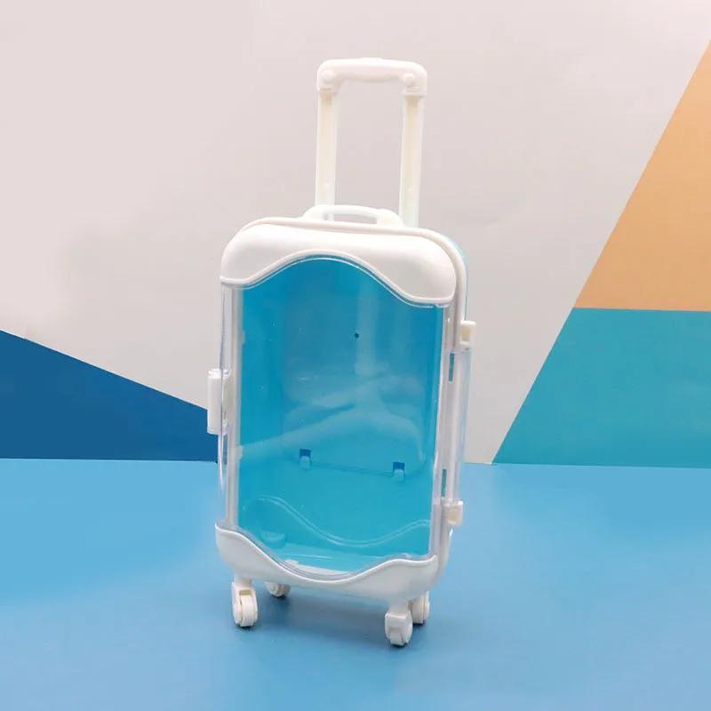 1 шт. Мини-чемодан на колесиках для хранения кукольной одежды, обуви, ювелирных изделий, милый пластиковый маленький чемоданчик, коробка для украшения кукольного домика, аксессуары