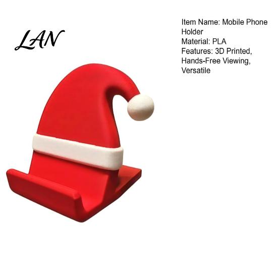 Holiday Theme Office Supplies 3D Printed Santa Hat Phone Stand, Christmas Desk Holder for Unique Phone, Creative Sturdy Cell Dock, Festive Decoration