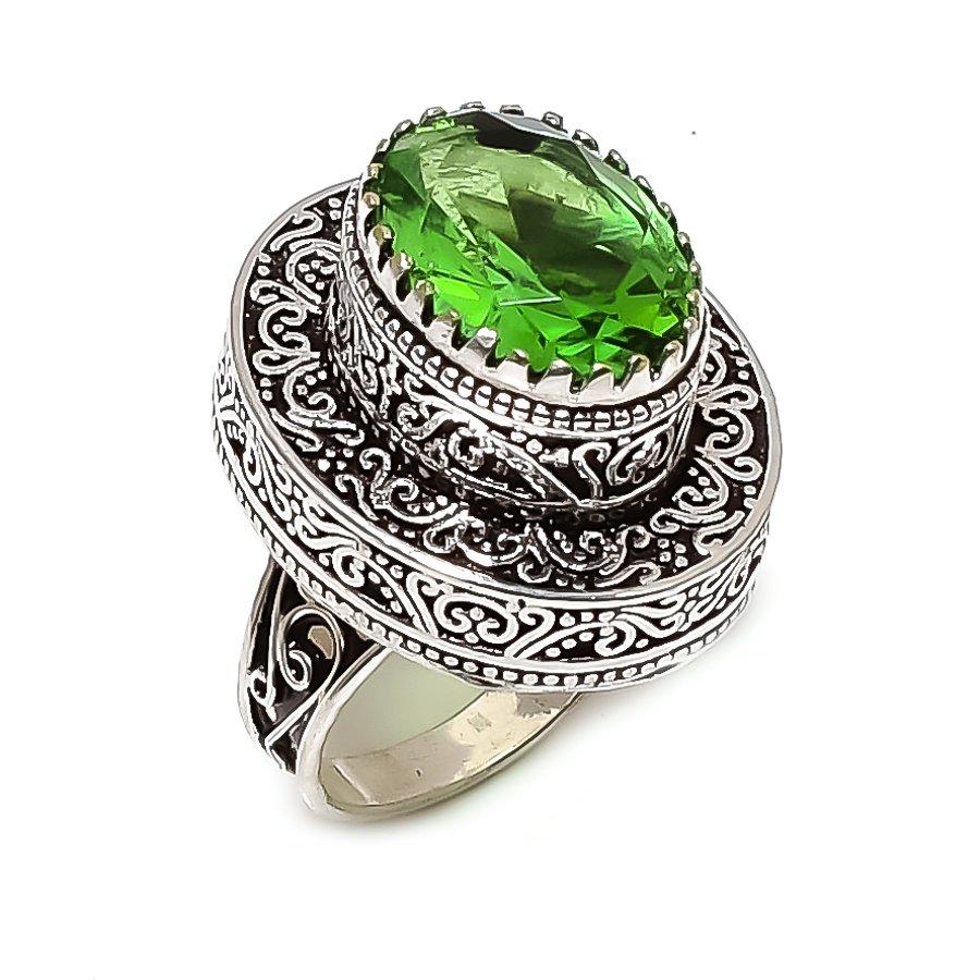 Кольцо из стерлингового серебра 925 пробы с натуральным драгоценным камнем цаворитом, размер 8,5 Z1j06