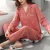 Cotton Pajamas Autumn Winter Long-Sleeved Home Wear Night Wear Woman Sexy Cardigan Love Pink Square Sleepwear