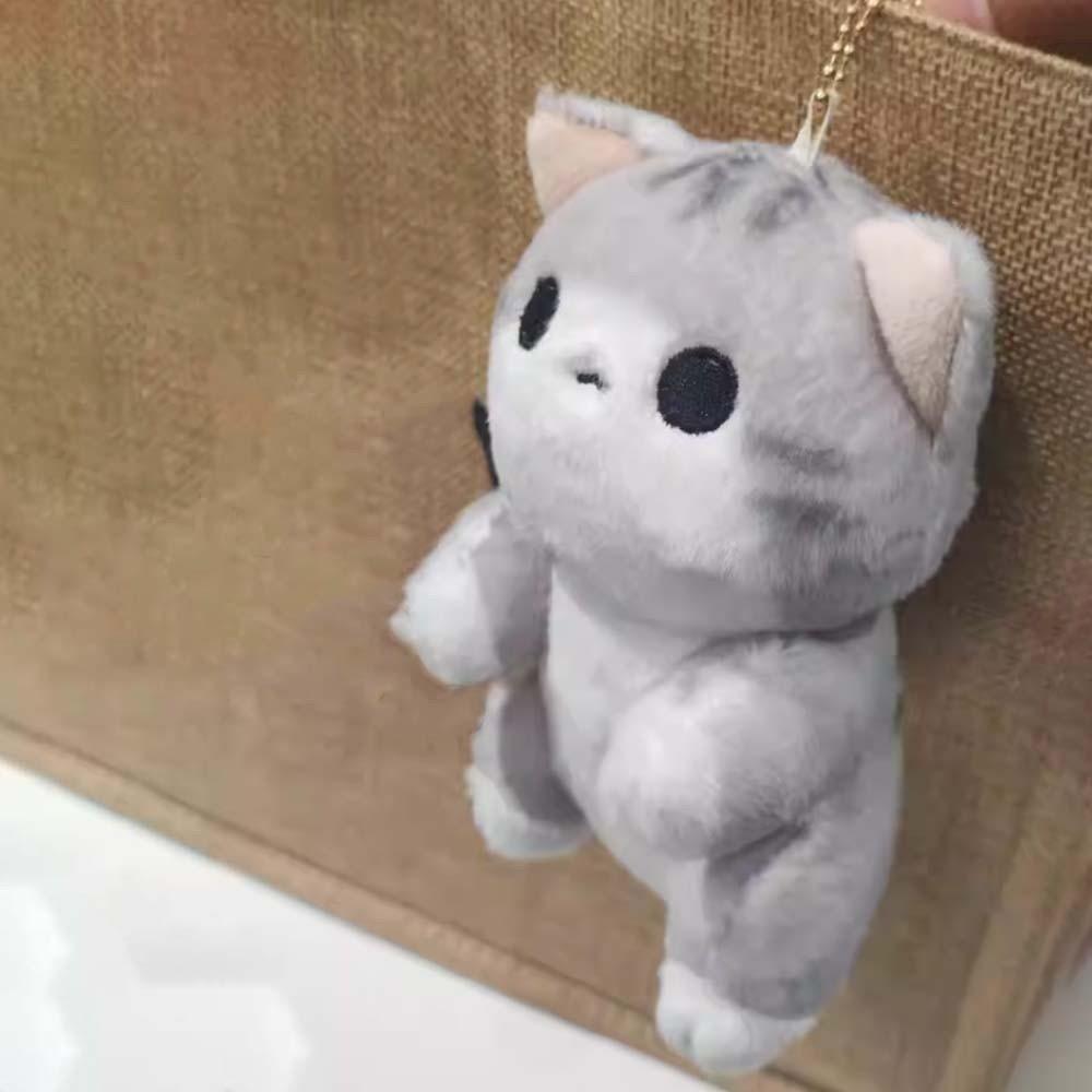 Soft Grey Cat Key Chain Cartoon Cute Pet Pendant Bag Charm Plush Doll Key Ring  Girls