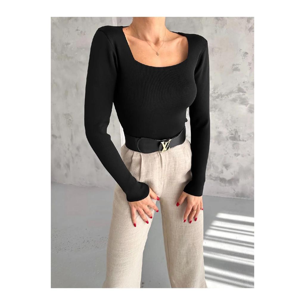 Женский трикотаж с квадратным воротником, сезонный свитер