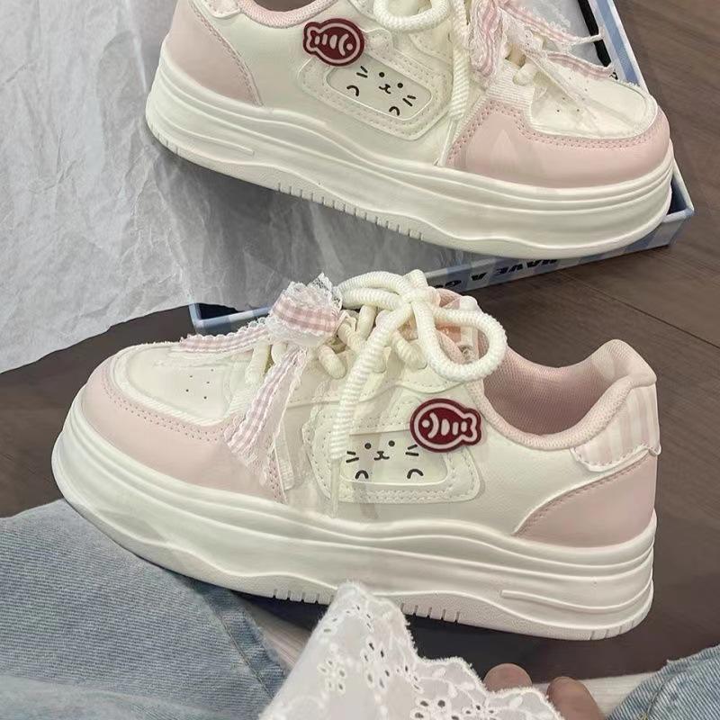 Осенние 2025 года Белые Хлебные Туфли для Девочек - Милые, Универсальные Повседневные Спортивные Кроссовки для Детей Среднего и Большого Размера