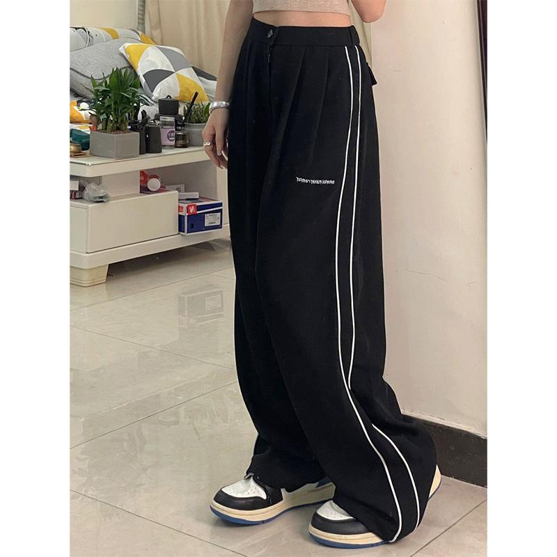 Хиппи, черные полосатые мешковатые брюки по бокам, Harajuku, корейские спортивные штаны большого размера, винтажные свободные спортивные брюки для бега, прямые широкие брюки
