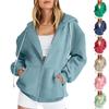 Women's Fashion Loose Fitting Casual Daily Long Sleeved Hooded Zipper Women's Solid Color Coat