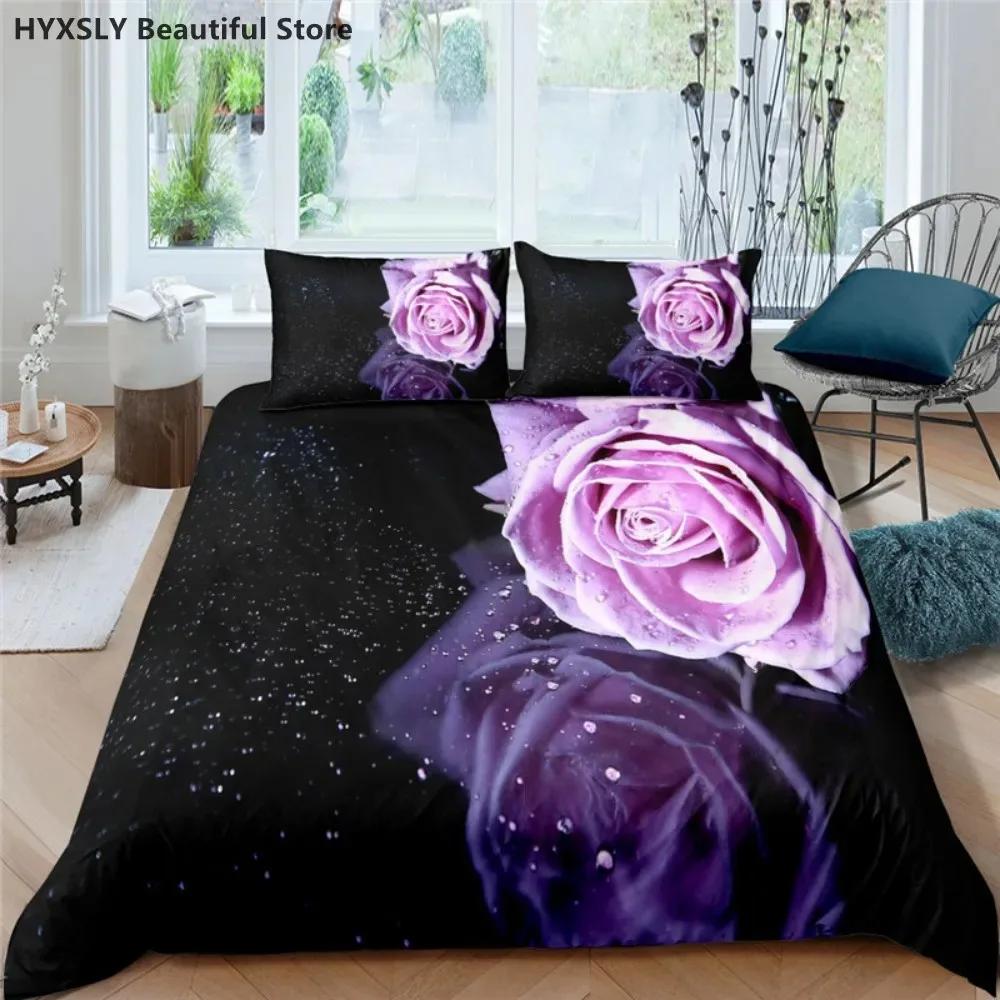 Plants and Flowers Print Bedding Set Rose Pattern Adults 3D Duvet Cover Queen King Size for Double Bed Without Sheet and Blanket
