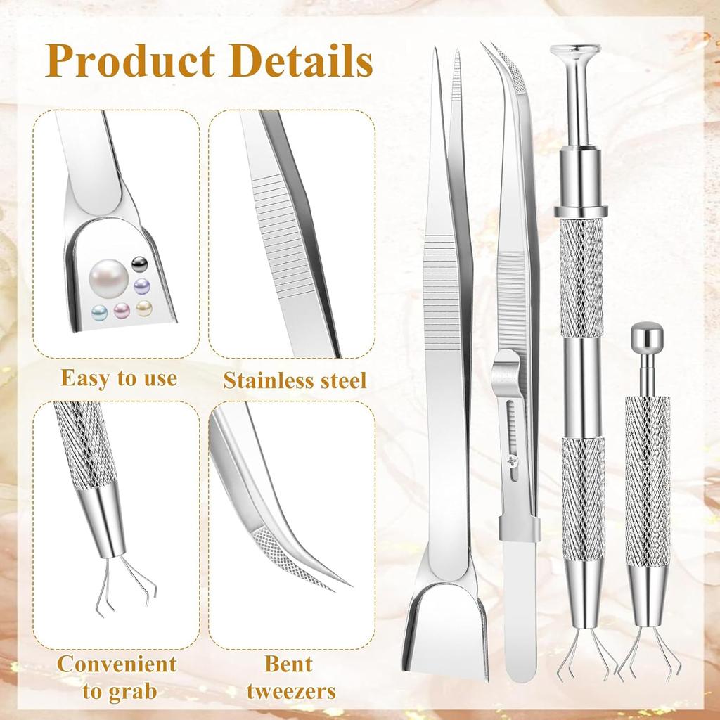 4 PCS Sprinkles Tool for Cake Decorating, Stainless Steel Cake Tweezers, Pearl Piercing Ball Grabber Tweezers for Cookie Cupcake
