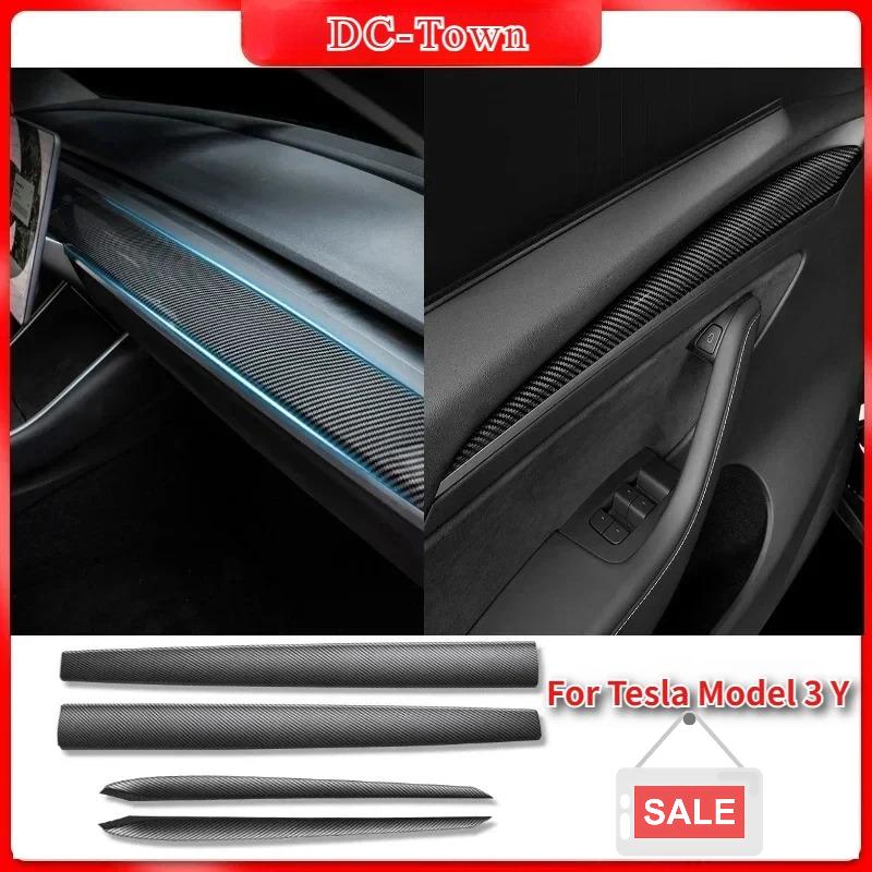 Dashboard Trim Strip for Tesla Model 3 Y Center Console Panel Sticker Cover Carbon Fiber ABS Modely Car Accessories 2017-