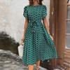 Summer Women Floral Print Long Dress O Neck Short Sleeve Holiday Style