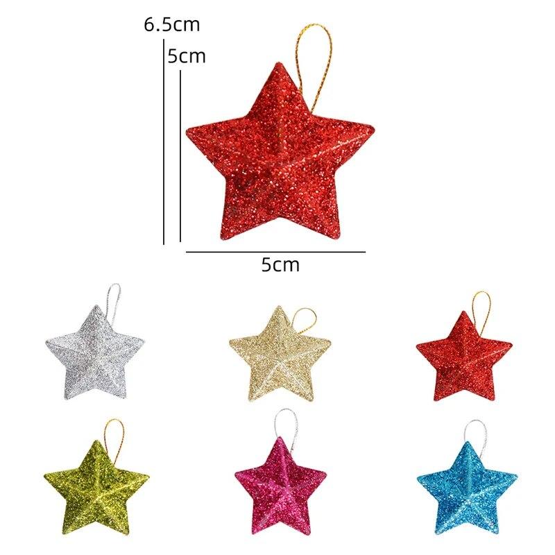 6PCS Gold Glitter Star Ornaments Christmas Tree Hanging Pendant 2024 Christmas Decorations for Home Navidad New Year Party DIY Gift