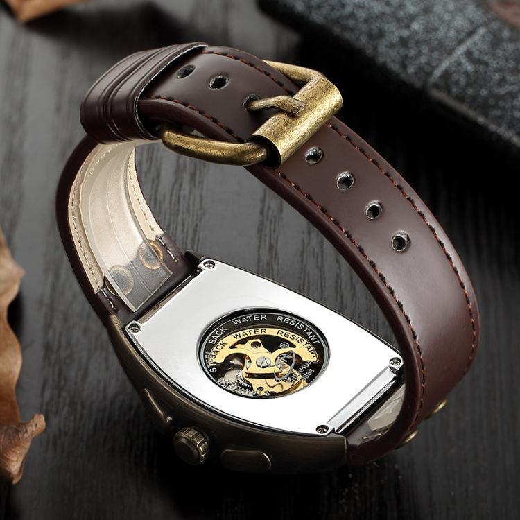 New Men's Mechanical Skin with Riveted Buckle Fashion Men's Bronze Watch
