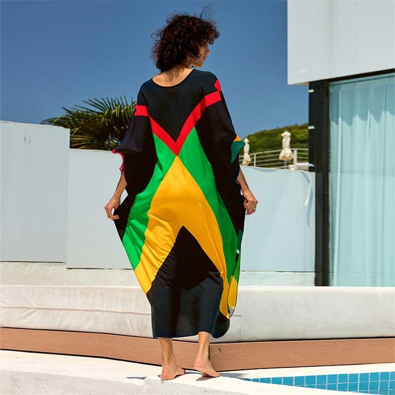 EDOLYNSA Кафтан больших размеров, разноцветное летнее длинное пляжное платье, женская домашняя одежда, пляжная одежда, купальный костюм, свободный кафтан