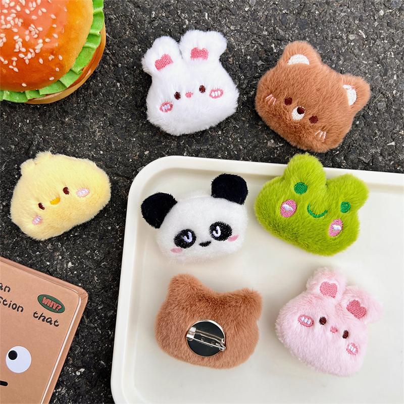 Cute Cartoon Animal Brooches Frog Bear Rabbit Panda Chick Plush Doll Personality Bag Lapel Pin Clothes Decorative Accessories
