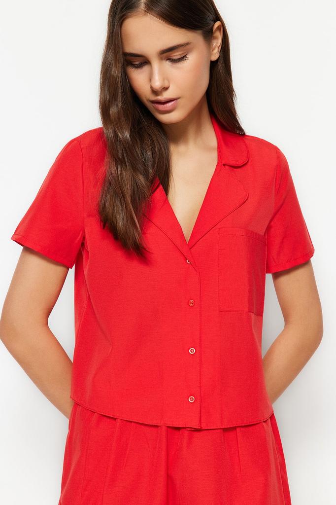 Women's Fashion Green Terrycotton Shirt-Shorts Woven Pajama Set