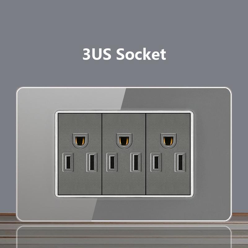 Italy Chile Socket with USB Smart Type-c 20W Fast Charging Glass Wall Electric Light Switch,Thai US Brazil Dual USB Power Socket