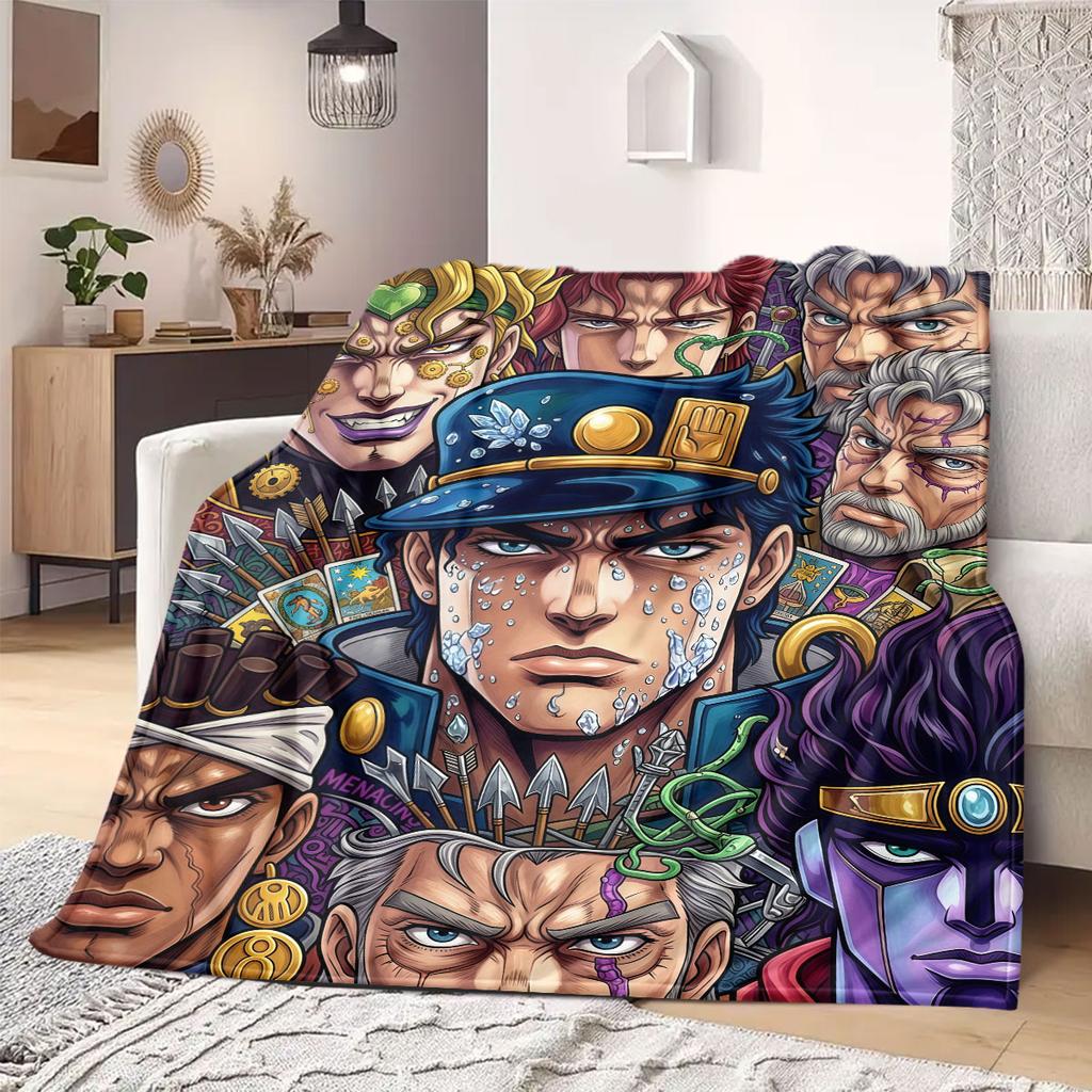 Фланелевое одеяло с принтом JoJo's Bizarre Adventure, Постельное белье в мультяшном стиле для дивана, Уютный домашний декор, Плед для путешествий и пикника_LIAN