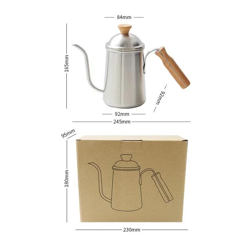 650ML Coffee Hand Brewed Pot Japanese Long Narrow Spout Handle Stainless Steel Kettle Camping Teapot Coffee Brewing Accessories