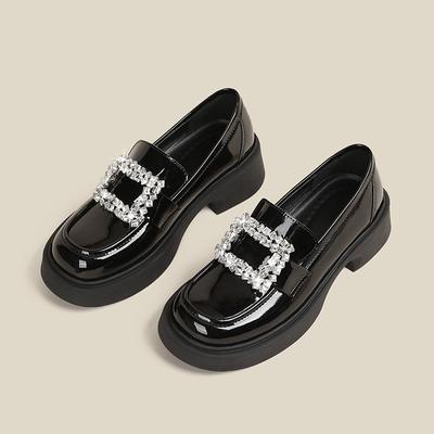 Модный бренд Туфли с пряжкой из стразов Женские 2025 Толстая подошва Балетки Лакированная кожа Оксфорды Женские Повседневные Слипоны Лоферы Обувь Лолита