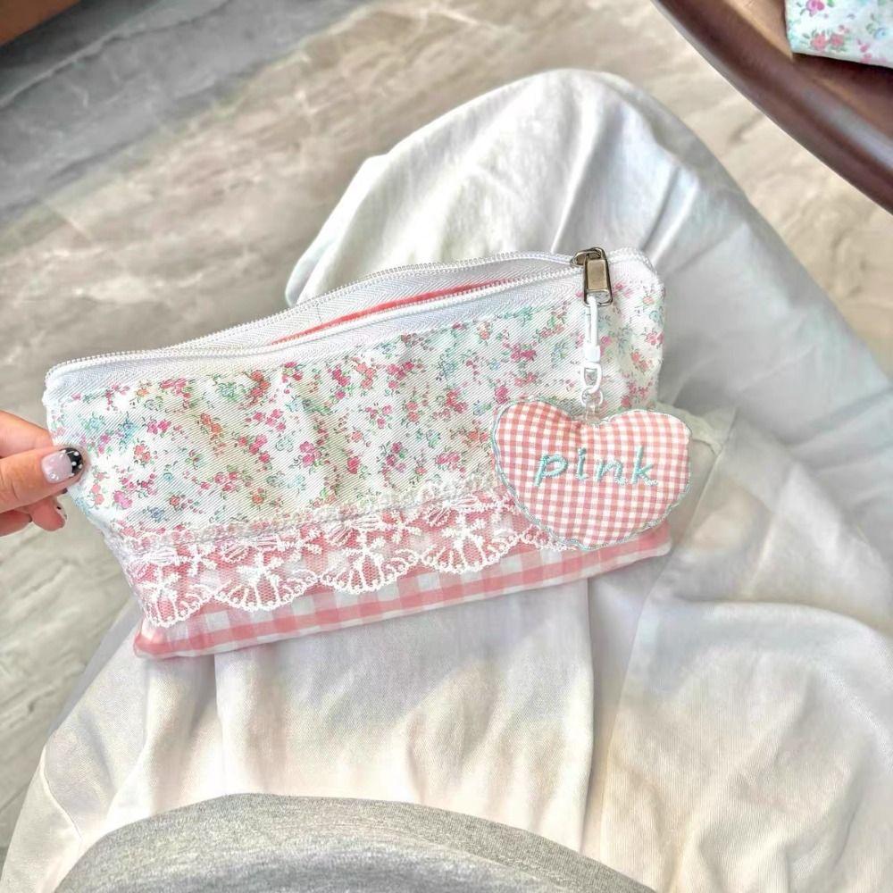 Lace Floral Design Pencil Case Large Capacity Stationery Organizer Fresh Pen Bag Gift