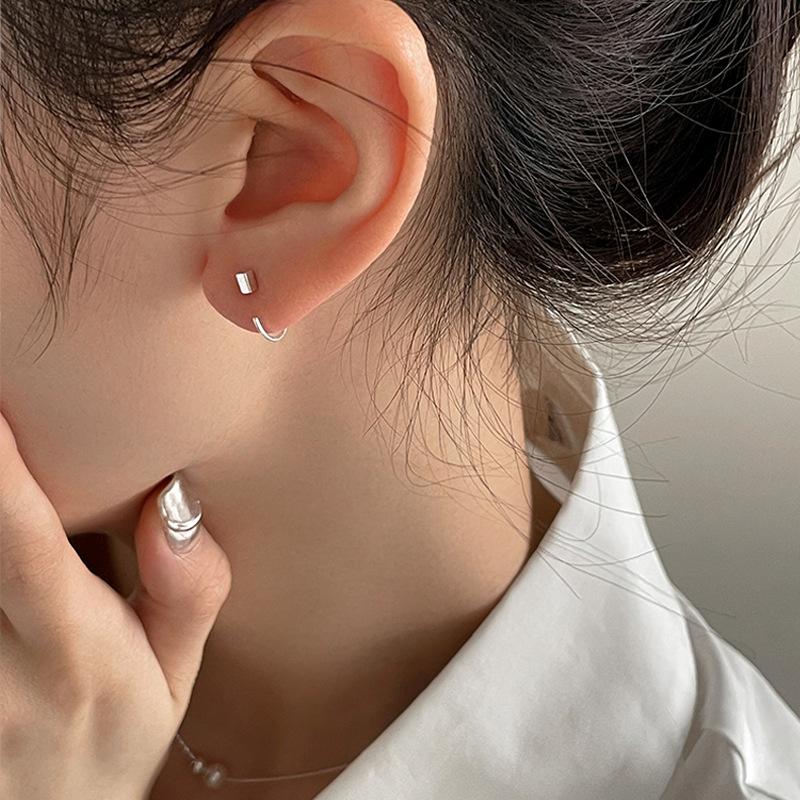 Геометрические квадратные серьги-мешки для мочки уха, изогнутые серьги-крючки для ушей, женские, маленькие, для девушек-студенток, квадратные серьги-крючки для ушей