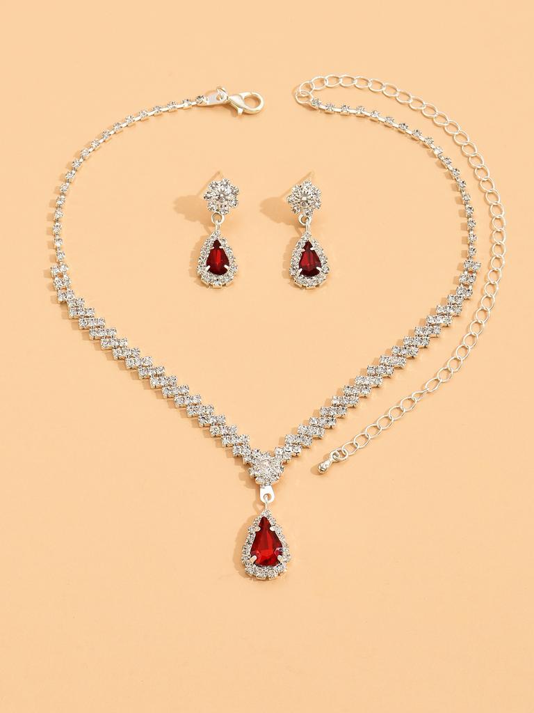 New Jewelry Metal Diamond Necklace Earrings Two-piece Wedding Bride Jewelry Set Combination