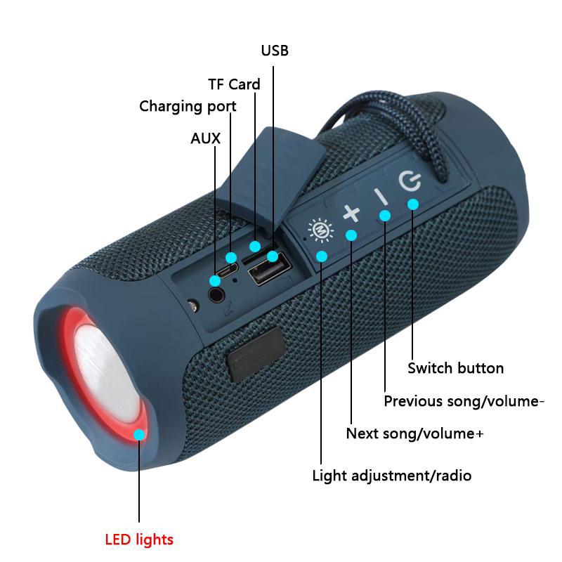 TG227 Portable Bluetooth Speaker Wireless Bass Subwoofer Waterproof Outdoor Column Boombox Stereo Loudspeaker Music Center FM TF