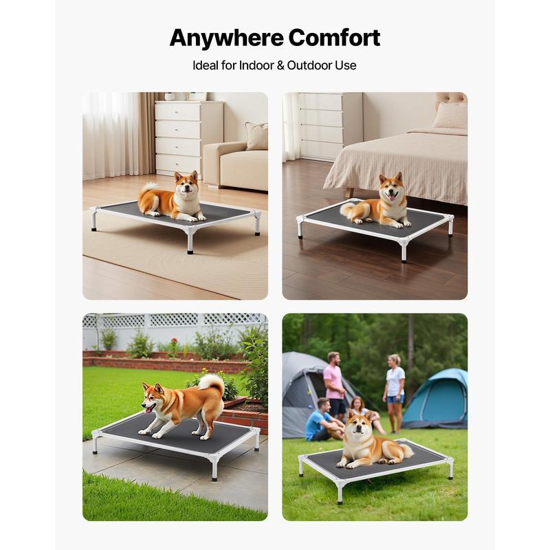 Elevated Dog Bed for Large Dogs, Portable Raised Dog Cot with Aluminum Tube Metal Frame and Breathable Textilene Mesh, Indoor & Outdoor Pet Cooling